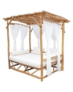 Tendë plazhi me perde Tagog, ratan, kafe natyrale, 195x135xH220 cm