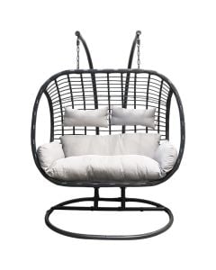 Lëkundëse dyshe, metal/ratan PE, ngjyre e zeze, 105x166xH186 cm