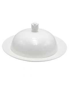 Deep plate with lid, ceramic, white, Dia.23x11 cm