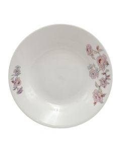 Pjatë e thellë, qeramikë, e bardhë me dizajn lule, Dia.20 cm