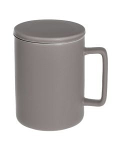 Nature tea cup with lid and filter, ceramic/stainless steel, taupe brown, 40 cl