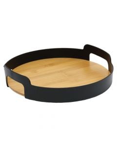 Serving tray, bamboo, brown, Dia.30 cm