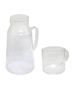 Jug water/juices with drinking glass, glass, transparent, Dia.7xH23cm / 1.4 Lt