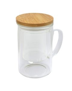 Double glass tea cup, glass/bamboo, transparent, H14 cm / 500 ml