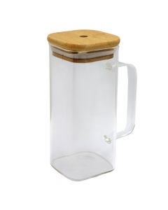 Juice glass with lid, glass/bamboo, transparent, H14 cm / 380 ml