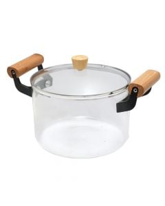 Cooking pot with lid, borosilicate glass, transparent, H13.5 cm / 3 Lt