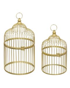 Decorative cage (PK 2), metal, gold, Dia.20xH36+Dia.17xH28 cm