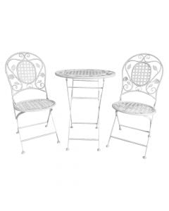 Set karrige Bistro 2 karrige + 1 tavolinë, metal, e bardhë, 39.5x48x94 cm / Dia.60xH75 cm