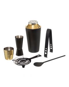 Petit cocktail preparation set (PK 5), metal, black/gold, 18.5x14.5xH14.5 cm