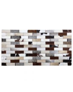 Patchwork carpet, leather, brown/white, 60x120 cm