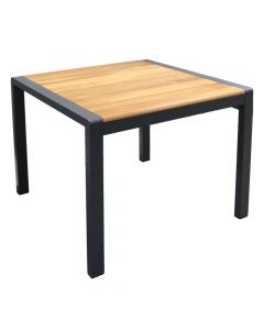 Tavolinë ngrënje, alumin + dru iroko, gri dhe kafe, 90x90xH75 cm