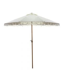 Outdoor umbrella with fringe, polyester, cream, Dia.220xH222 cm