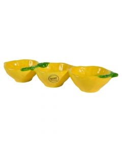 Lemon-shaped cocktail bowl with 3 compartments, dolomite, yellow, 28x4xH4 cm