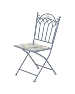 Folding Bistro chair Mosaic, metal/tile, blue colored shades with lemons design, 38x50xH89 cm