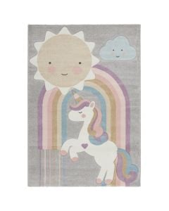 Children's carpet Fantasia Unicorn, modern, synthetic fiber/jute backing, gray with different colors, 100x150 cm