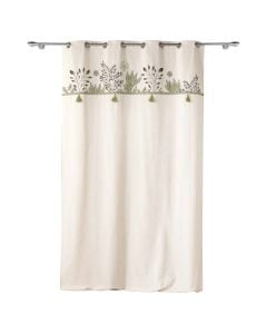 Perde e plotë me unaza, 65% poliestër dhe 35% pambuk, bezhë dhe jeshile, 140x240 cm