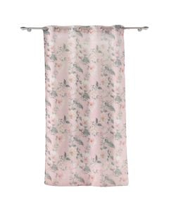 Net curtain with rings, 100% polyester, pink with design, 140x240 cm