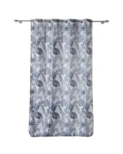 Curtain with eyelets, 100% polyester, white with blue floral motifs, 140x260 cm