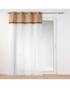 Net curtain with rings, 100% polyester, white/beige and black dividing line, 140x240 cm