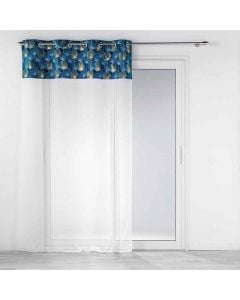 Net curtain with rings, 100% polyester, white and blue, 140x240 cm