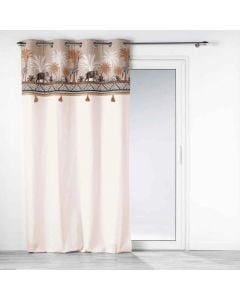 Perde e plotë me unaza, 100% pambuk, e bardhë dhe kafe (taupe), 140x240 cm