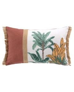 Jastëk dekorativ, pambuk dhe jute, i bardhë me dizenjo palma, 30x50 cm