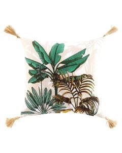 Jastëk dekorativ, pambuk, jeshile e hapur me motive florale, 40x40 cm
