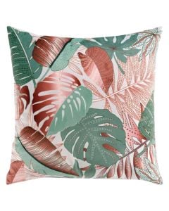 Velvet decorative pillow, polyester, terracotte with floral motifs, 45x45 cm