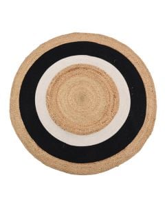 Rrugicë rrethore, jute/pambuk, bezhë/e bardhë/e zezë, Dia. 120 cm
