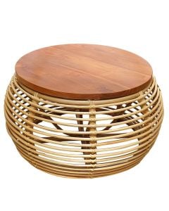 Tavolinë rrethore Bram, dru tropikal/ratan natyral, kafe natyrale, Dia.65xH45 cm