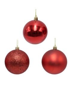 Christmas baubles (pk 3), plastic, red, 3 models, 6 cm