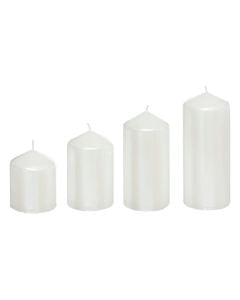 Decorative candle (pk 4), satin white color, D5x6 cm; D5x8 cm; D5x10 cm; D5x12 cm