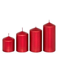 Decorative candle (pk 4), red color, D5x6 cm; D5x8 cm; D5x10 cm; D5x12 cm