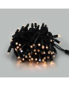 String lights, LED 100, 10 m, 20% flash 2700 K, green rubber cable