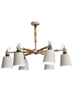 Pendant lamp, 6x40 W, E27, Ø76xH52 cm, metal/wood