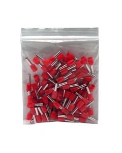 Terminal i izoluar tub, 2.5 mm², bakër/plastik, 100 cop/pako, e kuqe