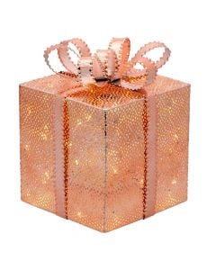 Cubic Gift Box with LED Lighting, 30 LED, 3000K, 3xAA, IP20, metal, 16x16xH21.5 cm, with timer 8-16 h