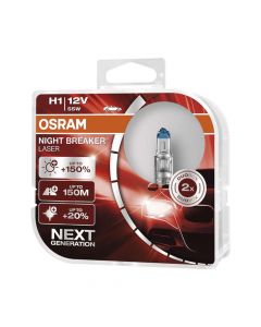 Car lamp, Osram, H1, 55 W, 12 V, +150 %, 150 m, 2 pc/pack