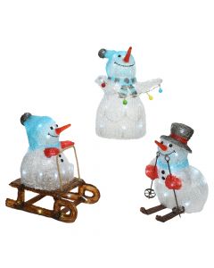 Decorative snowman, white, 3xAA, LED, Acrylic, IP44, transparent cable, 50cm