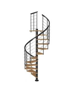 Caligary Spiral Staircase, with beech tree steps, ø140 cm, H280 cm, 11 steps + pedal, natural color steps and white structure