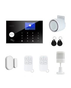 Sistem alarmi Smart, WiFi, 1 x alarm, 1 x sensor levizje, 2 x sensor dere/dritare, 1 x sirene alarmi 110 dB, 2 x telekomanda, 1 x transponder RFID