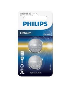 Bateri, Philips, CR2025, Lithium, 3 V, 2 cop/pako