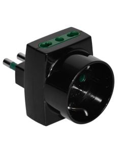 Adaptor 16A bivalente ne 2 bivalente +1shuko  ngjyre e zeze