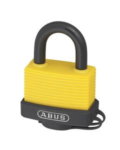 Abus padlock, 70AL/45 yellow, compact aluminum body, vinyl coated special hard steel hack, with switches