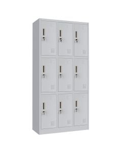 Door locker, for clothing with 9 individual lock with shelf + hinges, RAL 7035, H1850 x W900 x D450