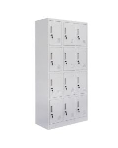 Door locker, for clothing with 12 individual lock with shelf + hinges, RAL 7035, H1850 x W900 x D450