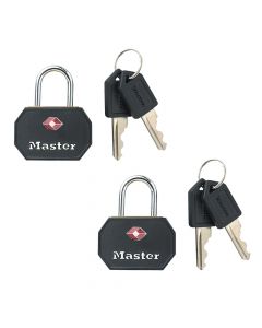 Masterlock padlock, Security level 3, 2x30mm tsa aluminum padlocks with abs cover- steel shackle, diam 3mm - 3 pins - keyed alike- black, Luggage