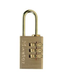 Masterlock padlock, Security level 3, 20mm alu padlock w brass finish - 21mm brass plated steel shackle, ø 3mm - brass dialing wheels, Luggage