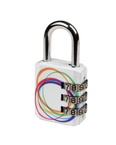 Masterlock padlock, Security level 4, 30mm zamak padlock - steel schackle 22mm, diam. 5mm-3 digit set-your-own combi - 4 assorted patterns, Luggage