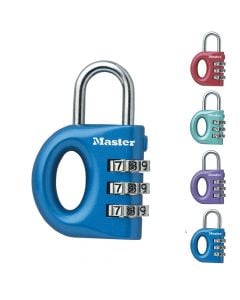 Masterlock padlock, Security level 3, 32mm zinc padlock- chrome plated steel shackle and dialing wheels- 3 digit set-your-own combi- 4 col, Luggage